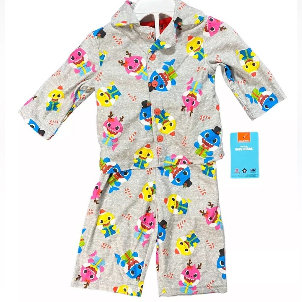 NWT Nickelodeon Baby Shark 2-Piece Flannel Pajamas Size 12 months Sleepwear